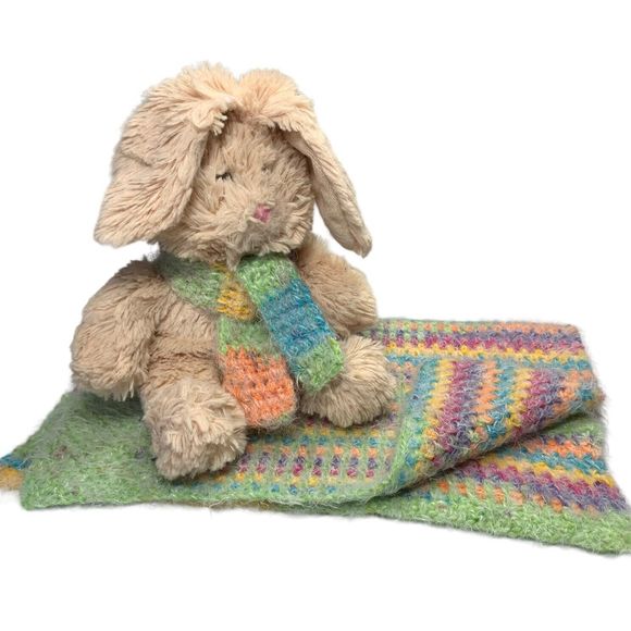 Baby Lovey Small Security Blanket Soft Multicolor Crochet Bunny Rabbit in Scarf - Picture 11 of 11